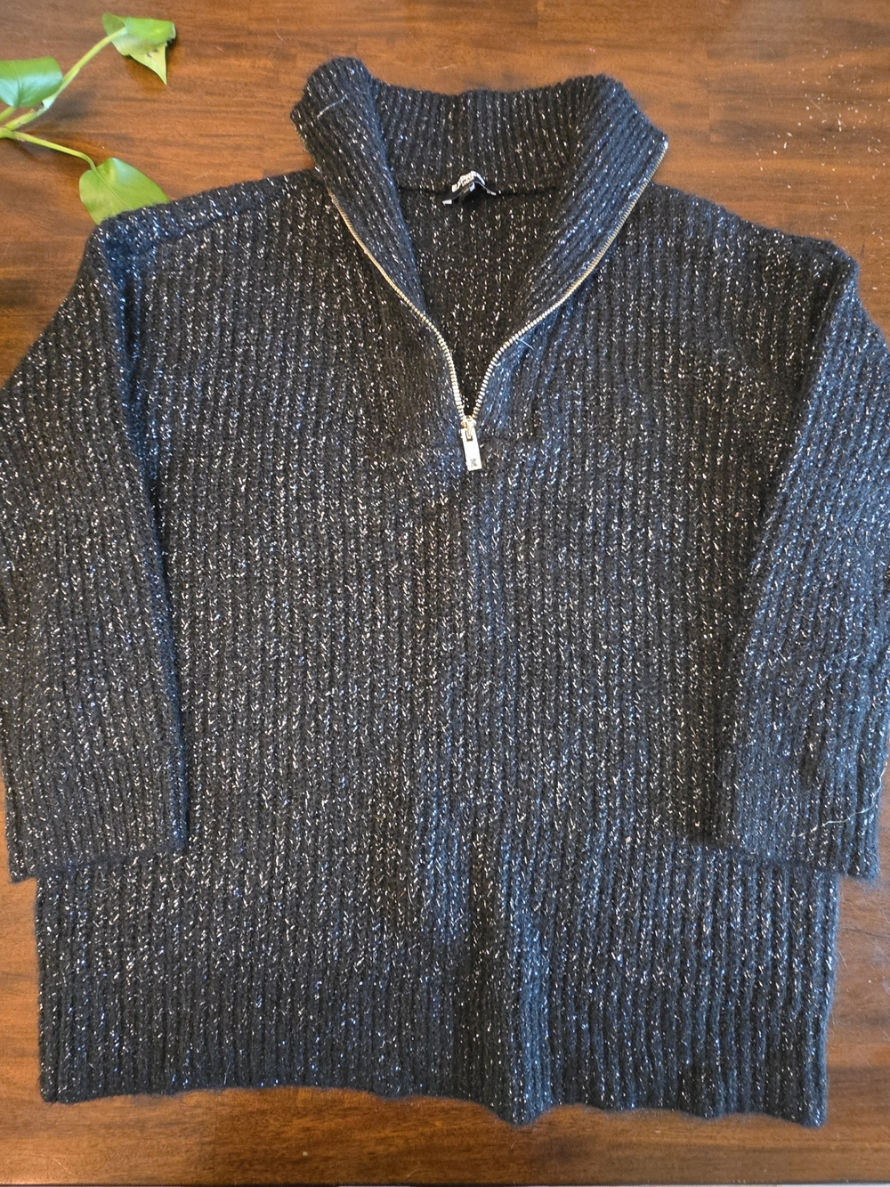 Express Black Metallic Marled Quarter-Zip Sweater - Size Small but oversized